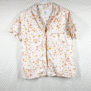 Anthropologie‎ Paint Fresh White Orange Star Print Organic Cotton Pajama Top